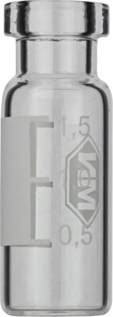 Vials m. krave, Macherey-Nagel, N 11 crimp, vid åbning, 1,5 mL, klar, m. skrivefelt