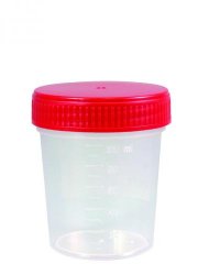 Prøvebeholder, PP, rødt skruelåg, Ø63mm, 120ml
