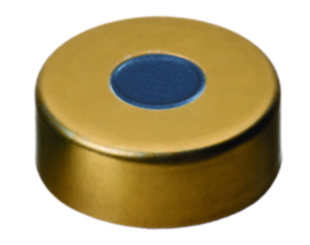 Crimp-låg, LLG, N 20, magnetisk stål m. hul, guld, butyl/PTFE 50 A, Pharma-Fix