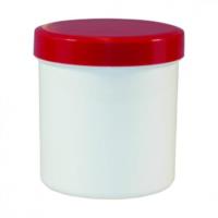 Prøvebeholder, hvid PP,rødt skruelåg, Ø75mm, 500ml
