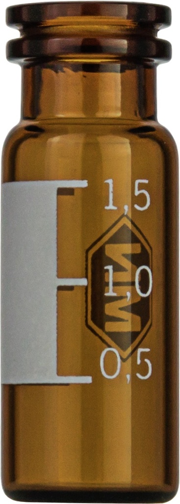Vials m. krave, Macherey-Nagel, N 11 snap ring, vid åbning, 1,5 mL, brun, m. skrivefelt