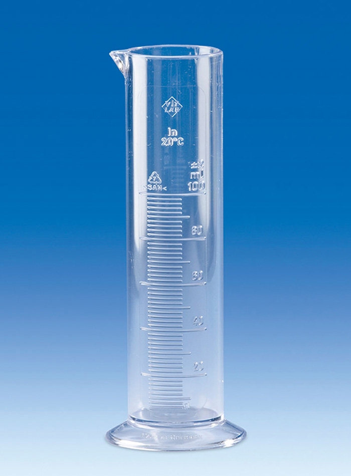 Målecylinder 1000 ml, SAN, l.f., klar, klasse B