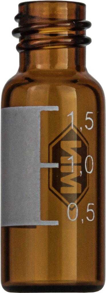 Vials m. gevind, Macherey-Nagel, N 8, smal åbning, 1,5 mL, brun, m. skrivefelt