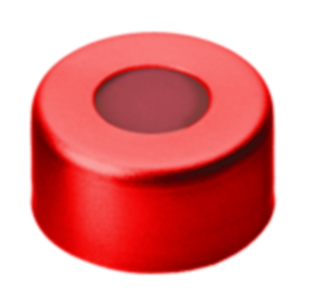 Crimp-låg, LLG, N 11, alu m. hul, rød, butyl/PTFE 45 A