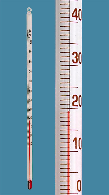 Termometer, rød fyldning, 20 cm, -10 - 110°C : 1°C