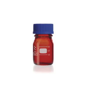 Laboratorieflaske, Duran, 50 ml, brun, GL32, med skruelåg og hældering