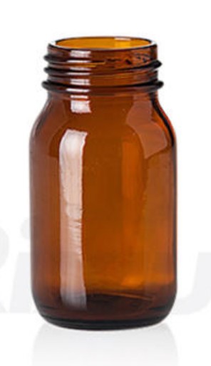 Flaske, sodaglas, vid hals, DIN 32, brun, 50 ml