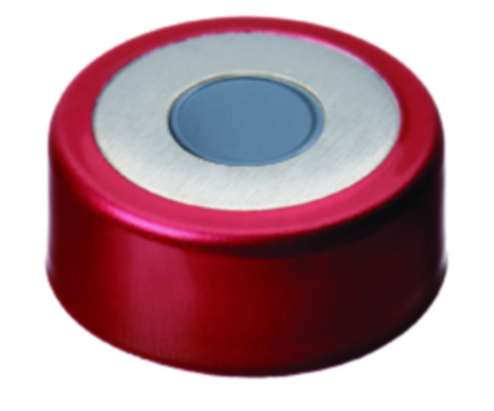 Crimp-låg, LLG, N 20, magnetisk bi-metal m. hul, rød/sølv, butyl/PTFE 50 A