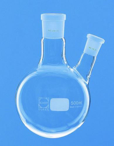 Rundkolbe, 2 halse, cent: NS29, side: NS14, 500 ml