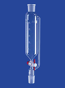 Dråbetragt, cyl., PTFE hane, m/udlign, NS14, 50 ml