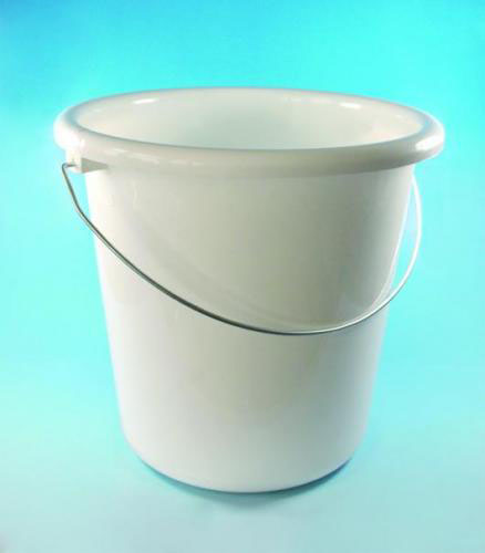 Plastspand med metalhank, hvid, 10 liter