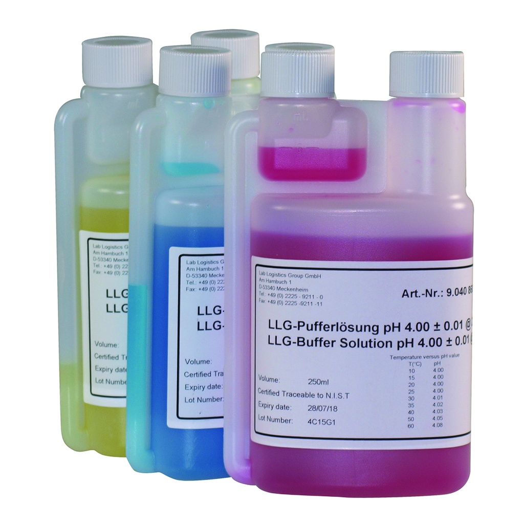 Buffer, teknisk, LLG, pH 4,00 ±0,01, 25°C, rød, 250 mL