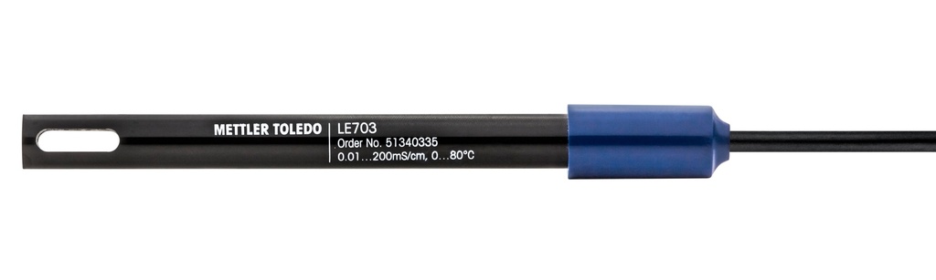 Ledningsevnecelle, Mettler-Toledo LE703, 4 grafit, NTC, k=0,55 cm-1, Mini-DIN 1 m