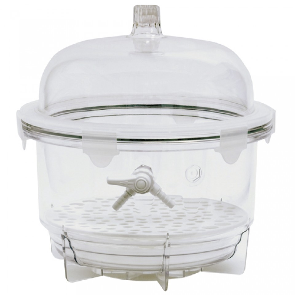 Ekssikkator, vakuum, PC, rund, Ø25 cm, 10 liter