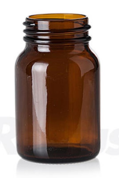 Flaske, sodaglas, vid hals, DIN 45, brun, 150 ml