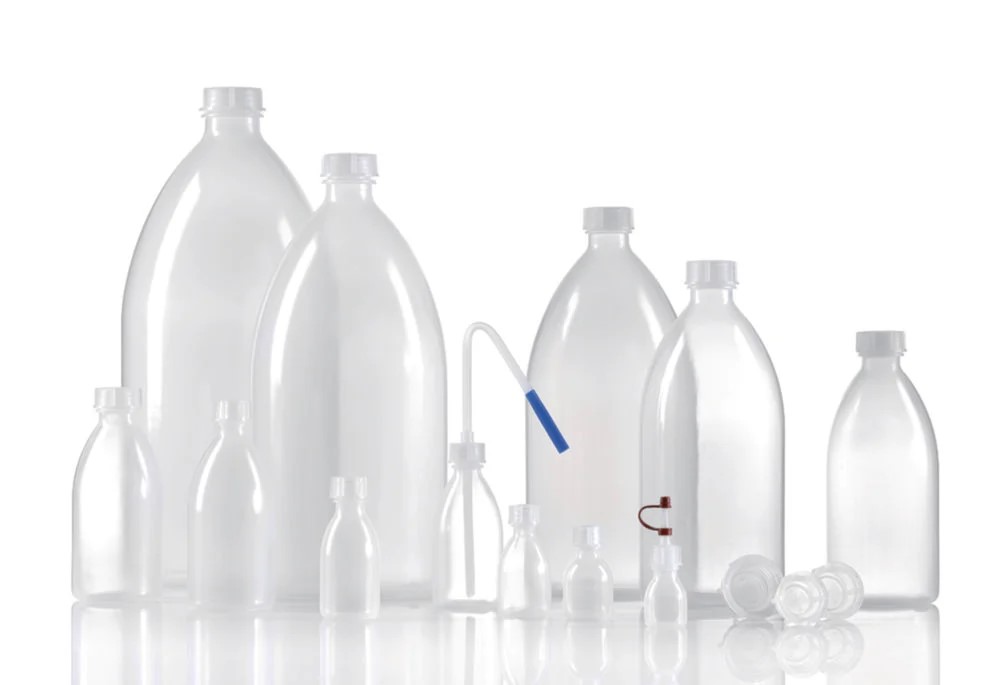 Flaske, PE, blød, smal hals, med låg, 3000 ml