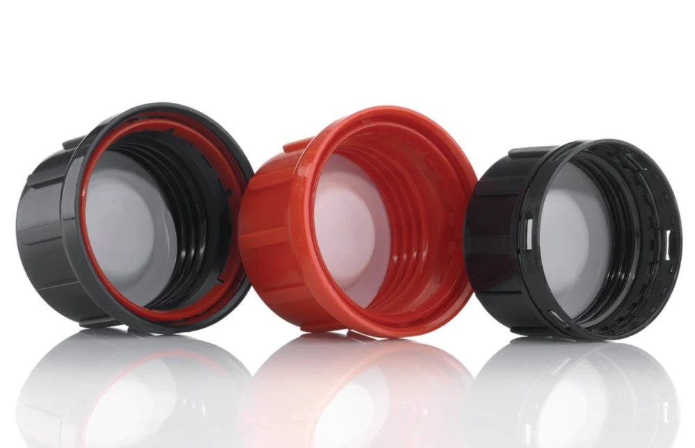 Skruekapsel, sort, PP-indlæg, PTFE-liner