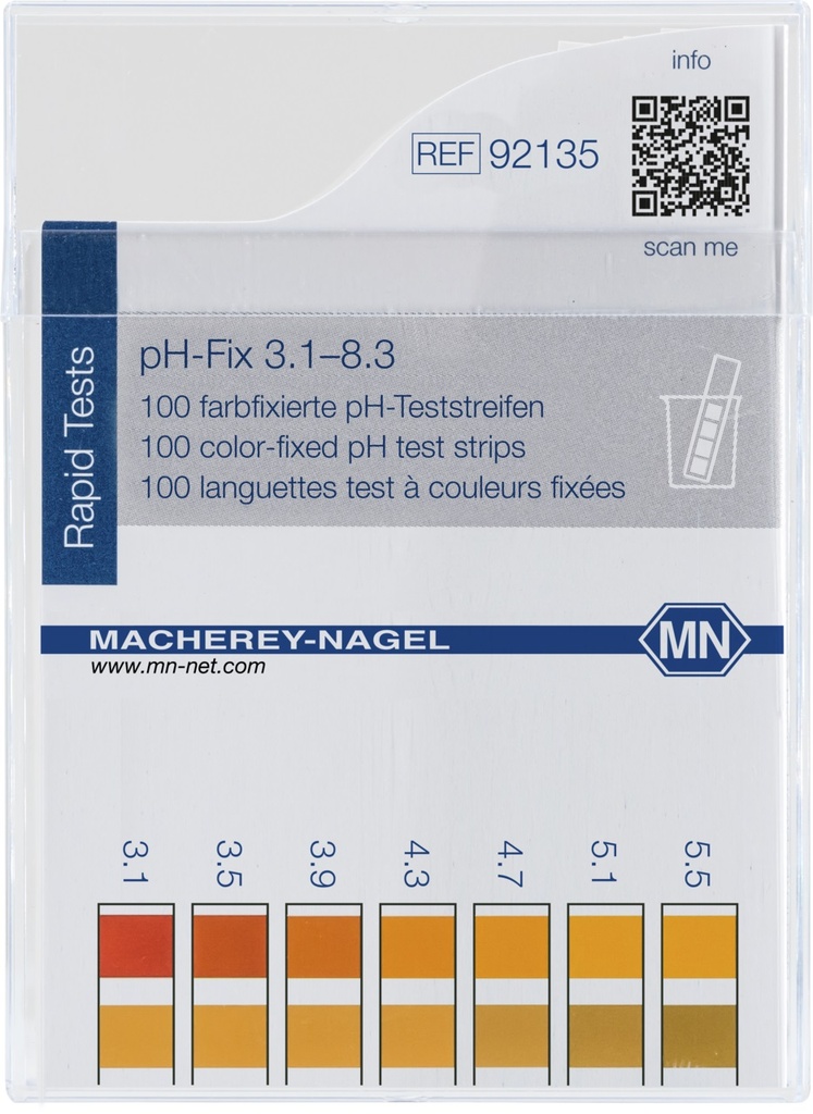 pH-indikatorpapir, Macherey-Nagel pH-Fix, strips, pH 3,1-8,3, 100 stk