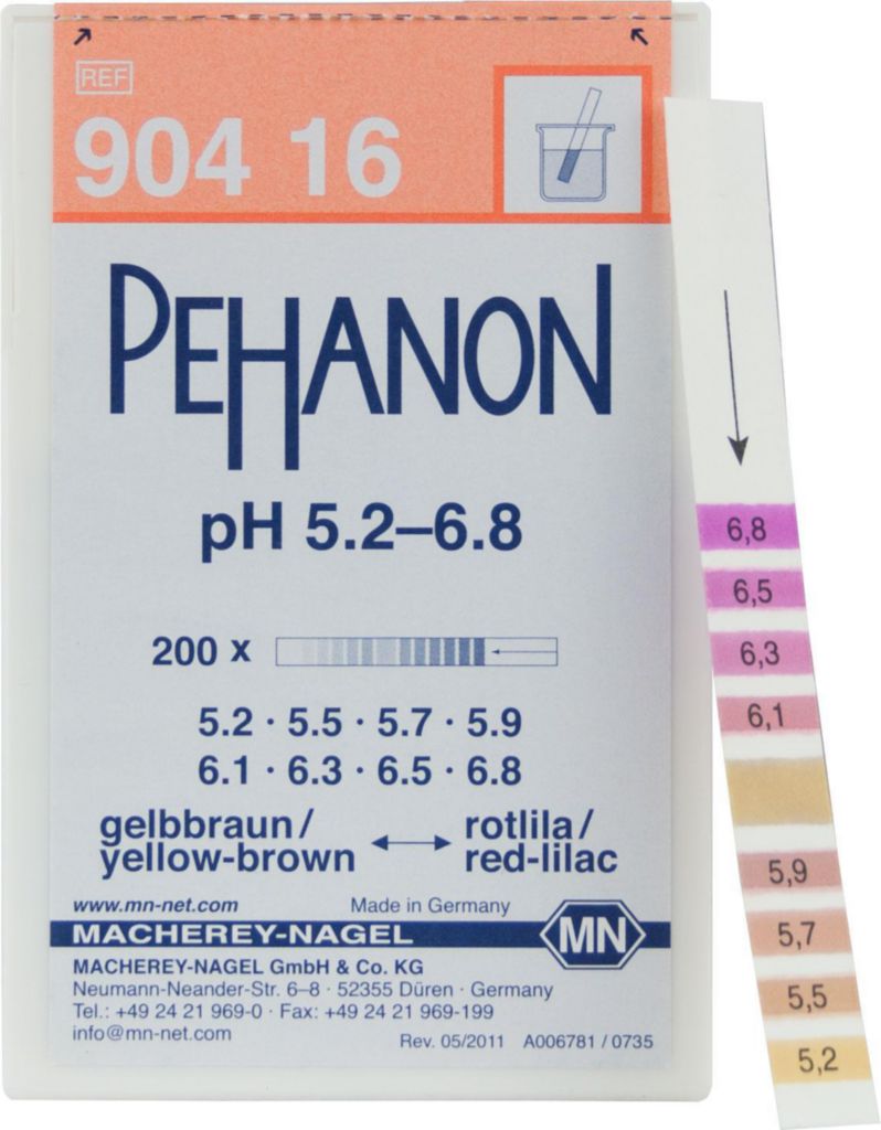 pH-indikatorpapir, Macherey-Nagel PEHANON, strips, pH 5,2 - 6,8, 200 stk