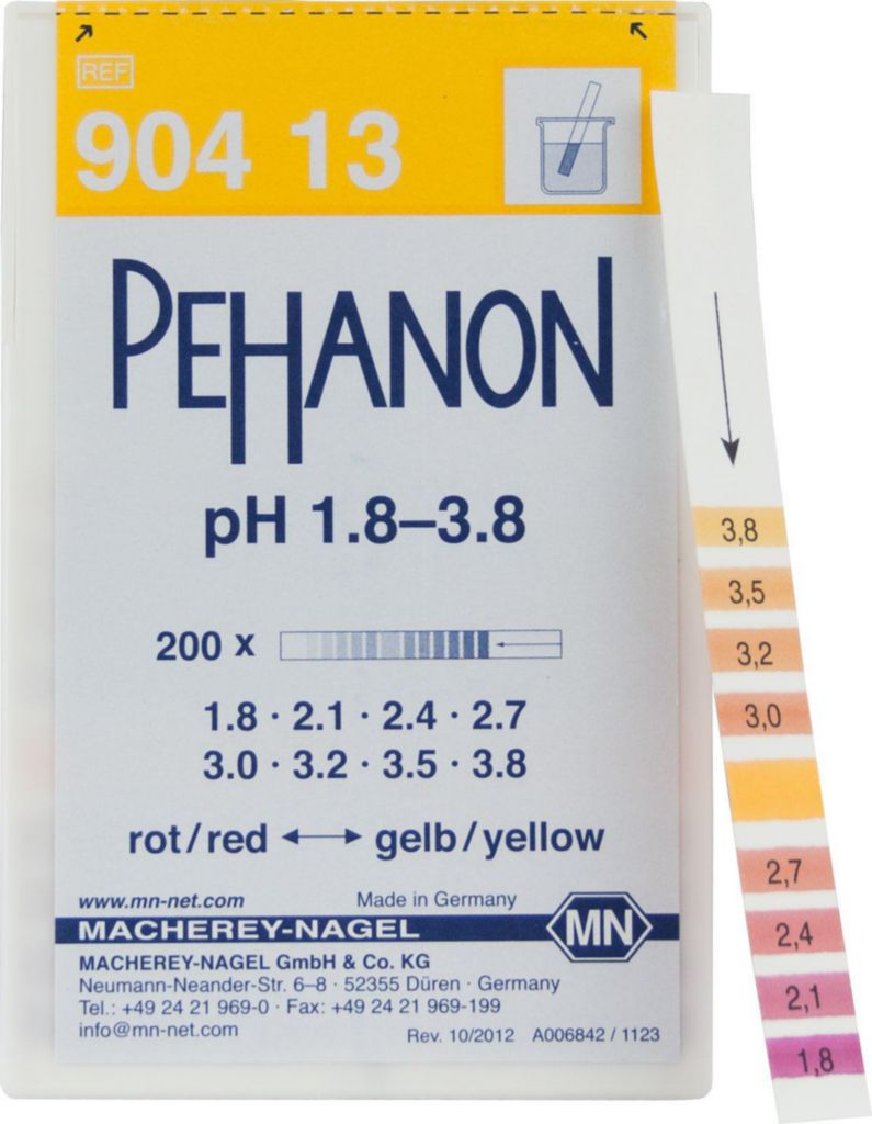 [9130652] pH-indikatorpapir, Macherey-Nagel PEHANON, strips, pH 1,8 - 3,8, 200 stk