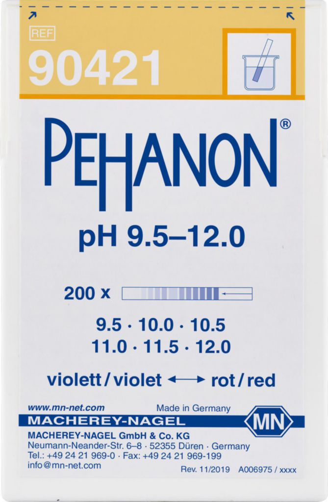 pH-indikatorpapir, Macherey-Nagel PEHANON, strips, pH 9,5 - 12, 200 stk
