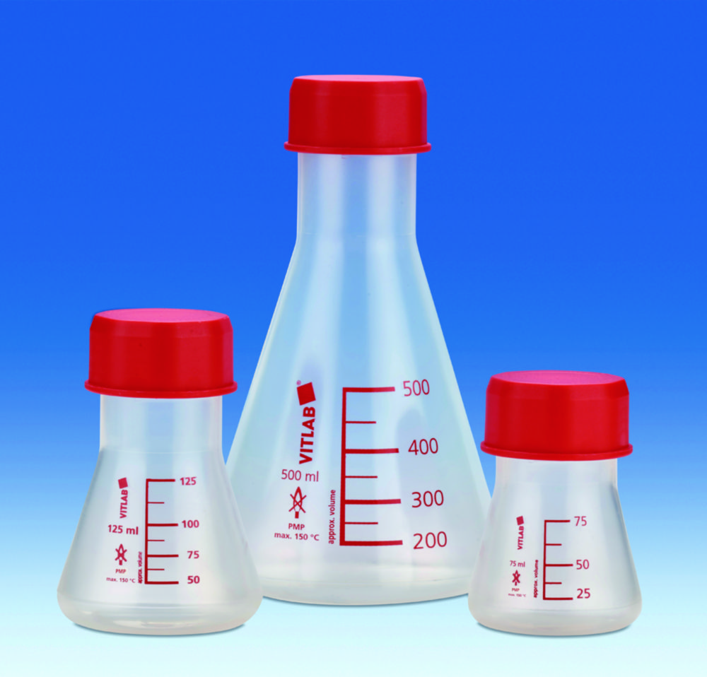 Erlenmeyerkolbe med vid hals og skruelåg, VITLAB, PP, GL 45, 250 mL, 6 stk