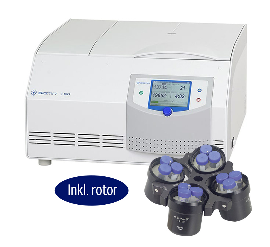 Centrifuge Sigma 3-18KS m/køl inkl. rotor 4x400ml, 15/50 Falcon