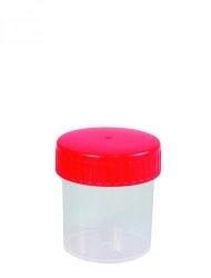 Prøvebeholder,PP, rødt skruelåg, Ø43 mm, 30 ml