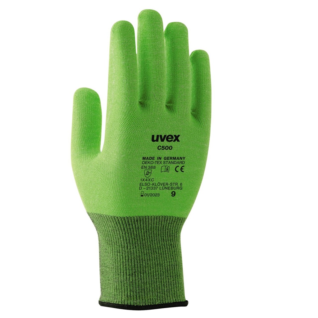 Beskyttelseshandsker, uvex C500 dry skærefast, str. 9