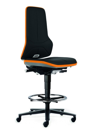 Laboratoriestol, Bimos Neon, kunstlæder ring/hjul/orange 630-910 mm