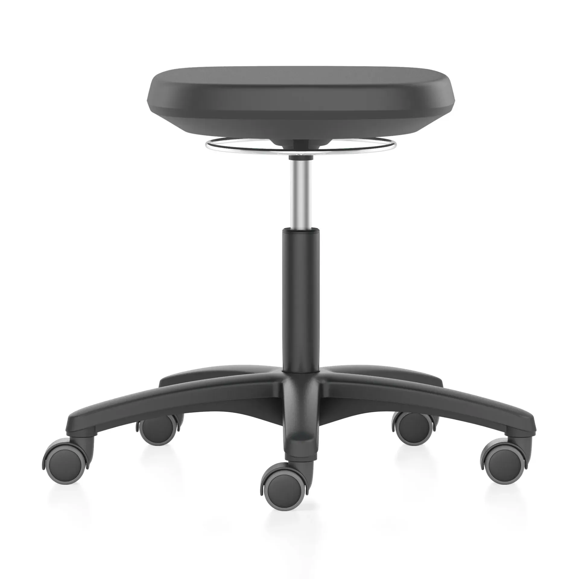 Taburet, Bimos Labsit, firkantet PU-sæde, hjul 450-650 mm